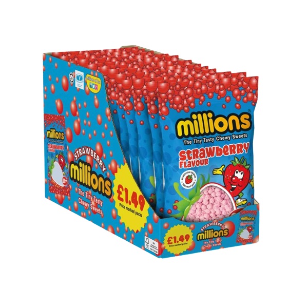 Millions Strawberry Hanging Bags PM £1.49 110g pack shot