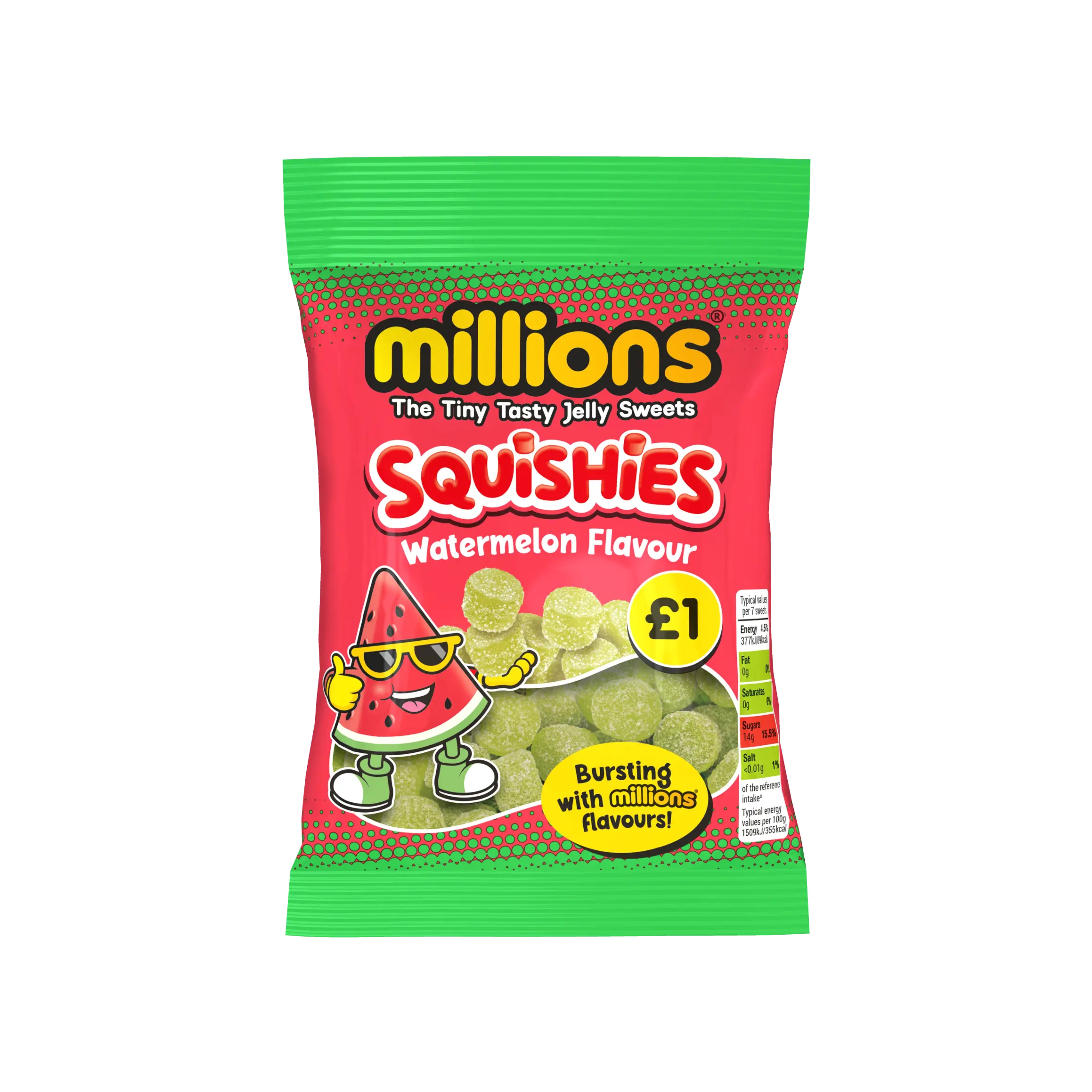 Millions Squishies Watermelon PM £1 100g pack shot