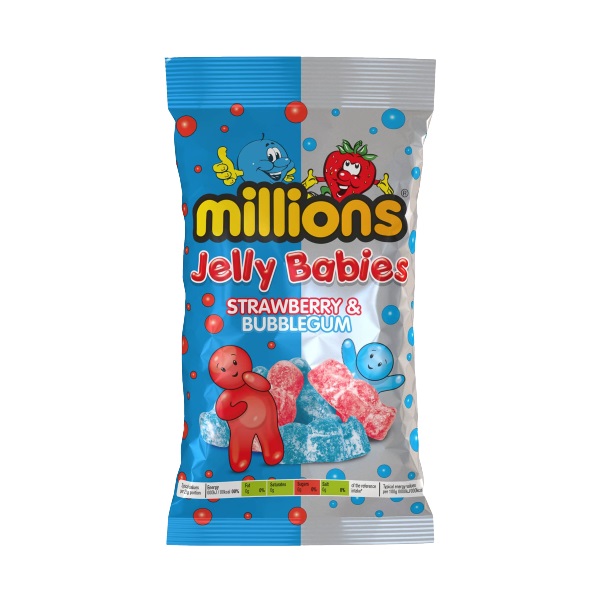 Millions Strawberry & Bubblegum Jelly Babies 150g pack shot