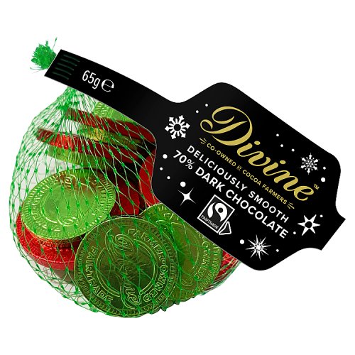 Divine Dark 70% Chocolate Coins 65g pack shot