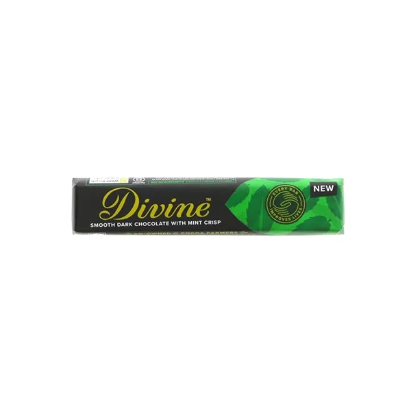 Divine 70% Dark Chocolate with Mint Crisp 35g pack shot