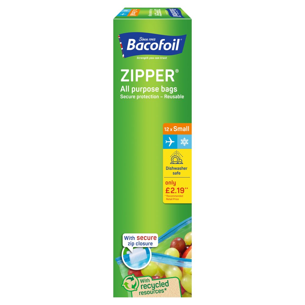 Bacofoil All Purpose 1Ltr Zipper Bags PM £2.19 12pk pack shot