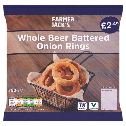 Farmer Jacks Beer Battered Onion Rings PM £2.49 350g pack shot
