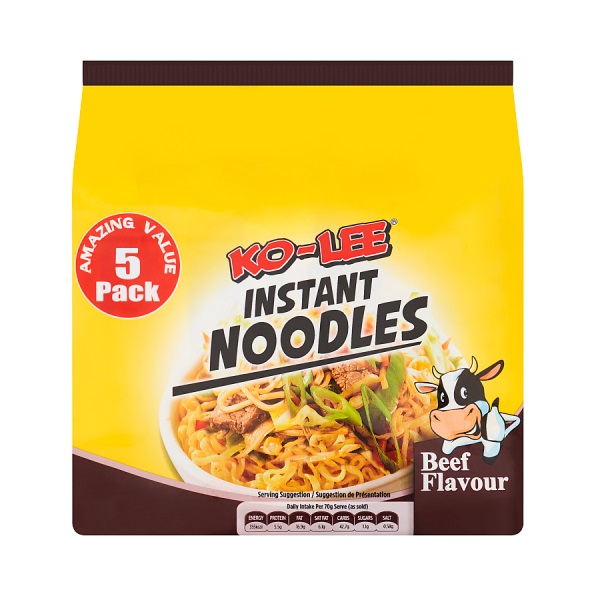 KO LEE Noodles Beef 5pk (5 x 70g) 350g pack shot