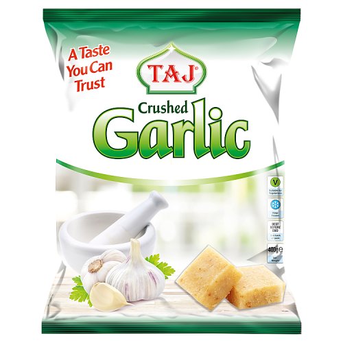 TAJ Crushed Garlic 400g pack shot