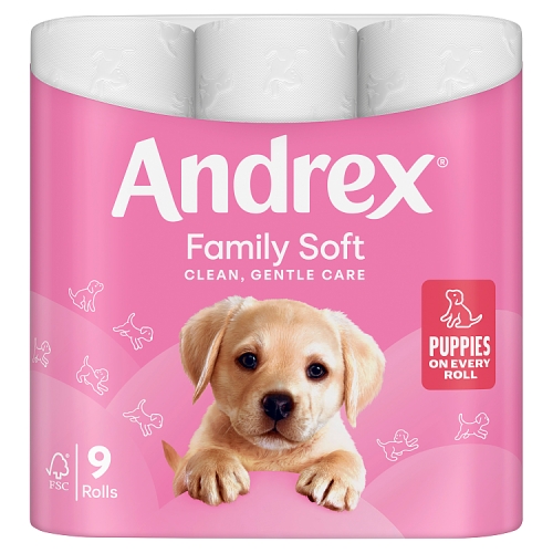Andrex Toilet Tissue Family Soft 9s (9 x 170 Sheets) pack shot