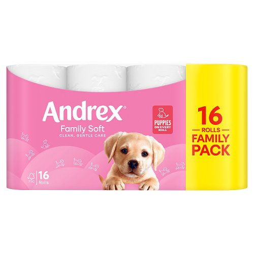 Andrex Soft Toilet Tissue Family Pack 16s pack shot