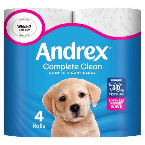 Andrex Complete Clean Roll 4s (4 x 190 sheets) pack shot