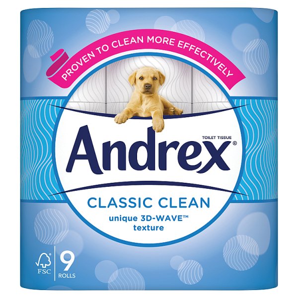 Andrex Toilet Tissue Classic Clean 9s (9 x 190 Sheets) pack shot