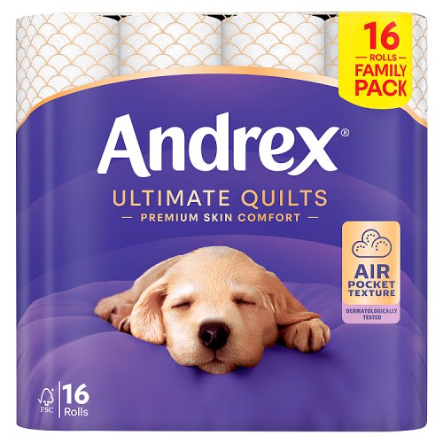 Andrex Toilet Tissue Ultimate Quilt 16 Rolls (16 x 155 Sheets) pack shot