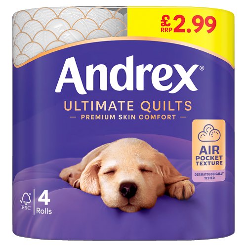 Andrex Ultimate Quilt Toilet Tissue PM £2.99 4s pack shot