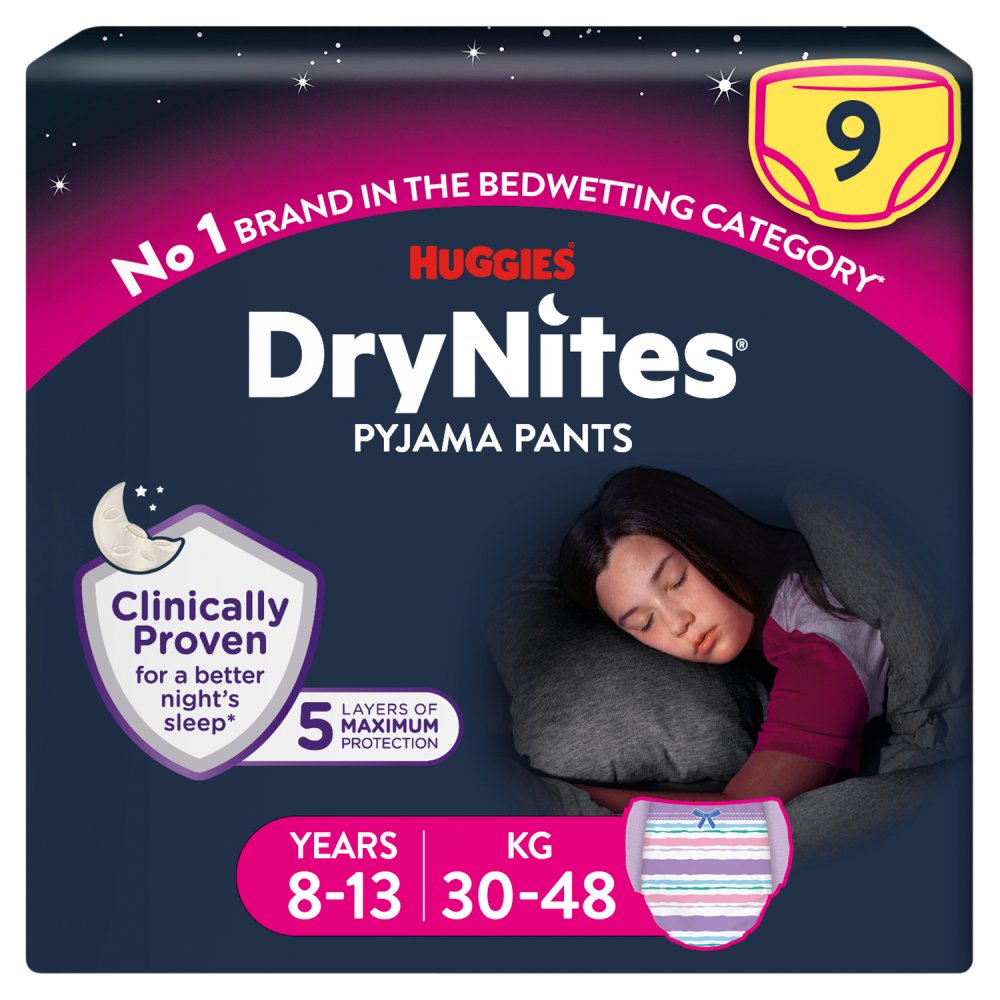 Huggies Dry Nites Girl 8-13 9s pack shot
