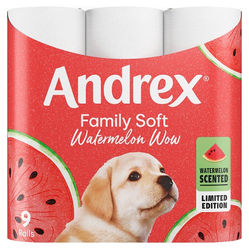 Andrex Family Soft Watermelon 9 Rolls (9 x 170 Sheets) pack shot