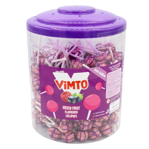 Vimto Original Mixed Fruit Lollipops Jar 200s pack shot