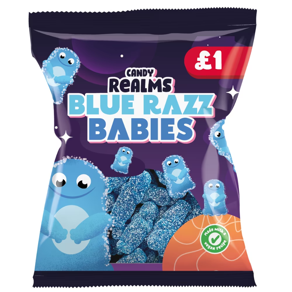 Candy Realms Blue Razz Babies Bag 160g PM £1 pack shot
