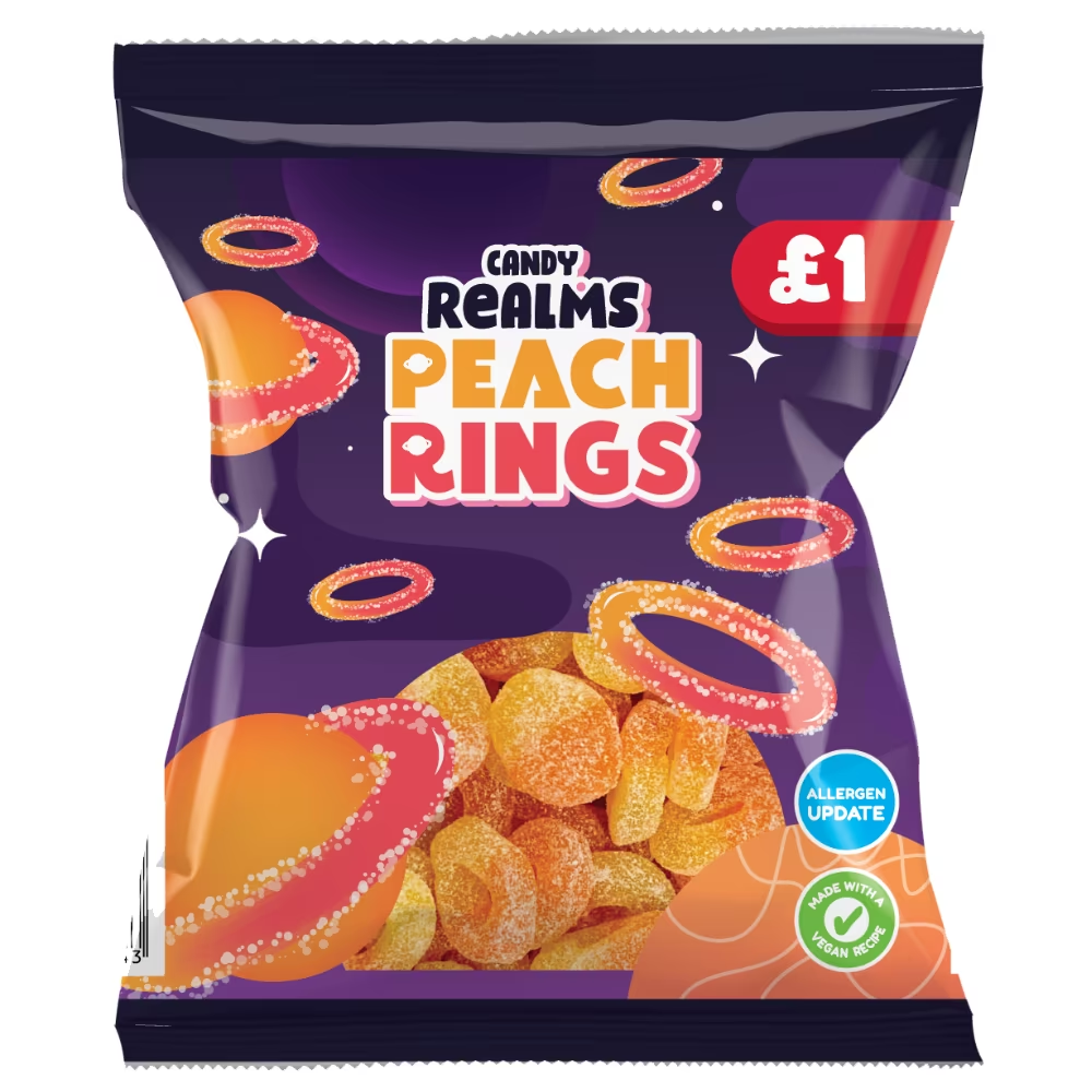 Candy Realms Peach Rings Bag 160g PM £1 pack shot