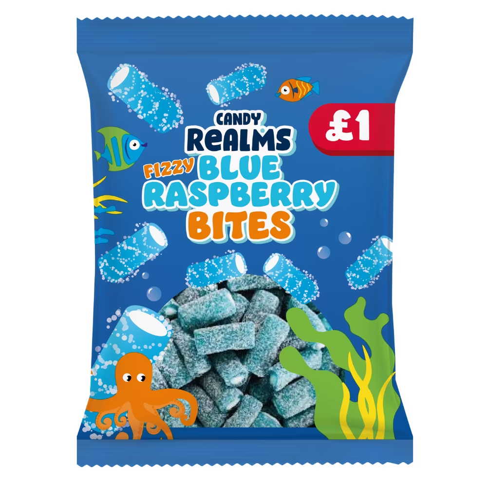 Candy Realms Fizzy Blue Raspberry Bites Bag 160g PM £1 pack shot