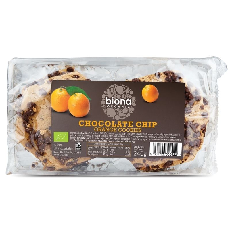 Biona Organic Chocolate Chip & Orange Cookies 240g pack shot