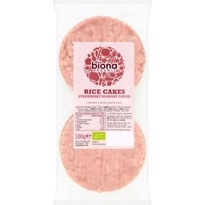 Biona Organic Rice Cakes Strawberry Yoghurt Dipped 100g pack shot