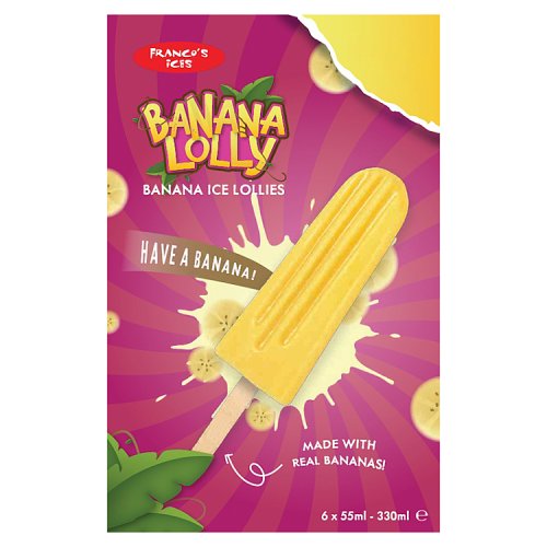 Francos Ices Banana Lollies PM £2 6pk pack shot