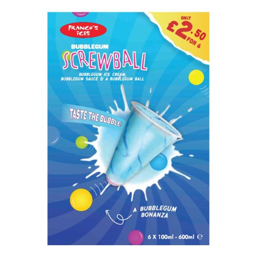 Francos Ices 6 Bubblegum Screwballs PM £2.50 6pk pack shot