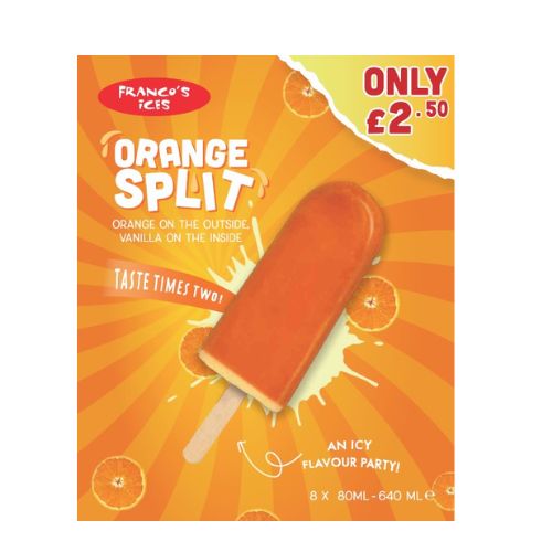 Francos Ices Orange Splits PM £2.50 8pk pack shot