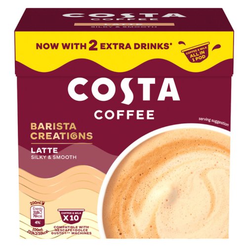 Costa Coffee Dolce Gusto Latte Pods 10s 160g pack shot