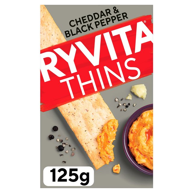 Ryvita Thins Cheddar and Black Pepper PM £2.39 125g pack shot
