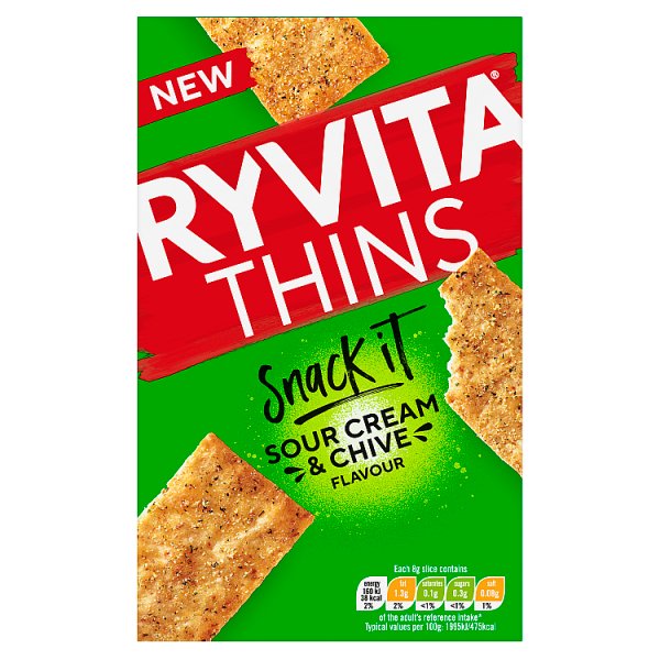 Ryvita Snack It Thins Sour Cream & Chive Flatbread 125g pack shot
