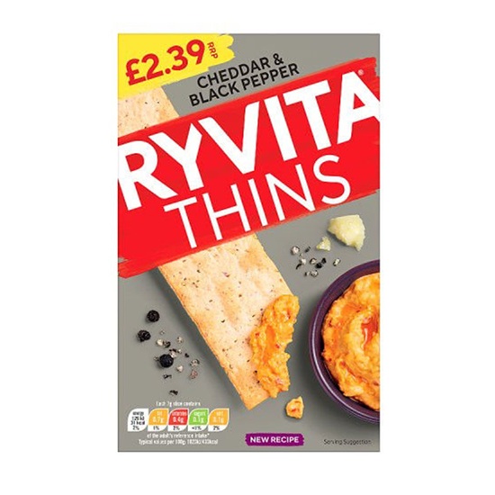 Ryvita Thins Cheddar and Black Pepper 125g PM £2.49 pack shot