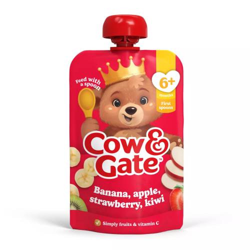 Cow & Gate Banana Apple Strawberry & Kiwi Pouch 4m+ 100g pack shot