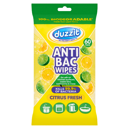 Duzzit Biodegradable Anti-Bacterial Wipes Citrus Fresh 60SH pack shot