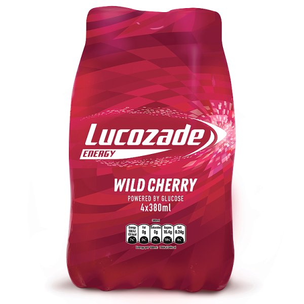 Lucozade Energy Cherry 4pk (4 x 380ml) pack shot