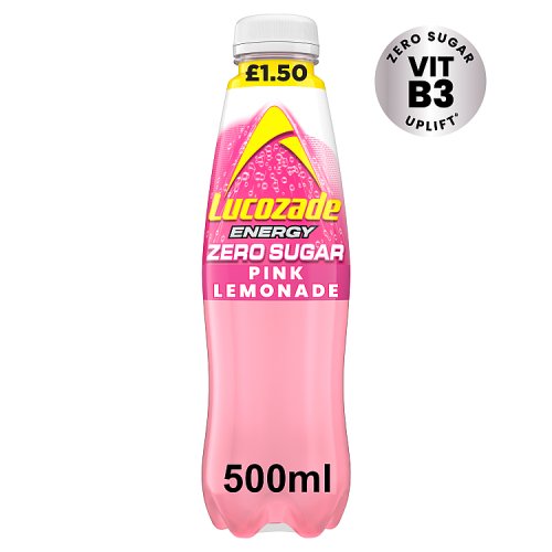 Lucozade Energy Zero Pink Lemonade PM £1.50 500ml pack shot
