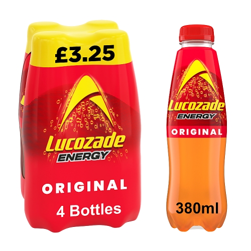 Lucozade Enrgy Original PM £3.25 4pk (4 x 380ml) pack shot