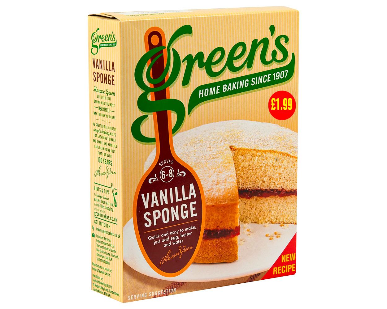 Green's Vanilla Sponge Cake Mix 221g PM £1.99 pack shot