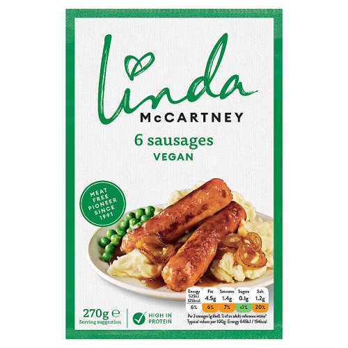 Linda McCartneys 6 Vegetarian Sausages 270g pack shot