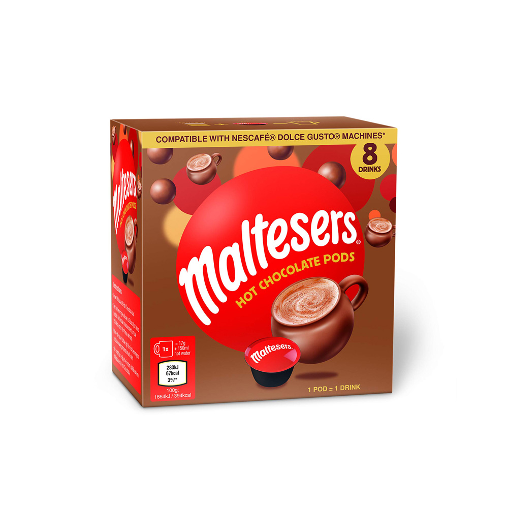Maltesers Hot Chocolate Pods (8 x 15g) pack shot