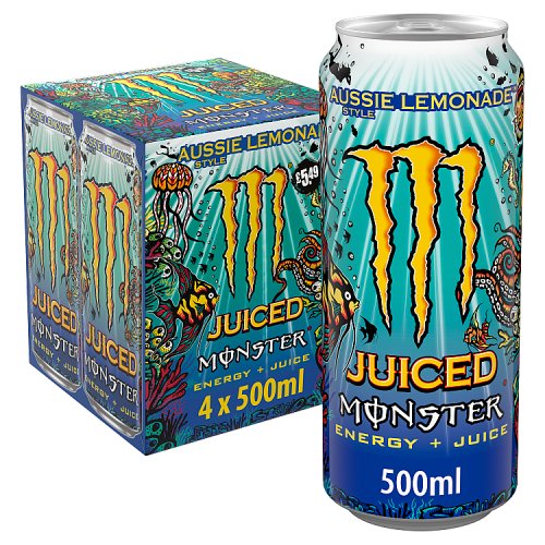 Monster Energy Aussie Lemonade 4pk (4 x 500ml) PM £5.49 pack shot