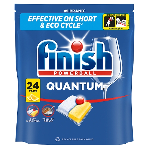 Finish Quantum All in One Lemon Dishwasher Tablets 24s pack shot