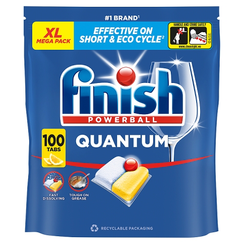 Finish Quantum All in One Lemon Dishwasher Tablets 100s pack shot