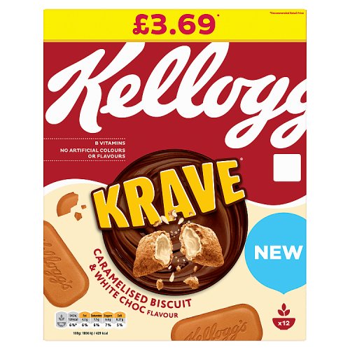 Kelloggs Krave Caramelised Biscuit & White Chocolate PM £3.69 375g pack shot