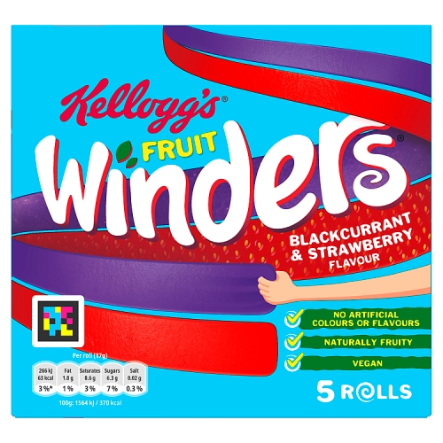 Kelloggs Fruit Winders Strawberry & Blackcurrant 5pk (5 x 17g) pack shot