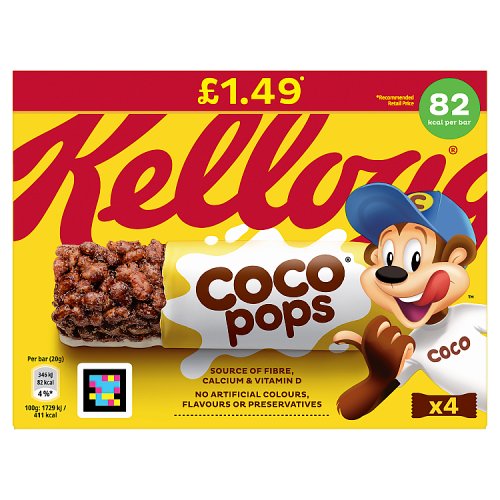 Kelloggs Coco Pops Bar PM £1.49 4pk (4 x 20g) pack shot