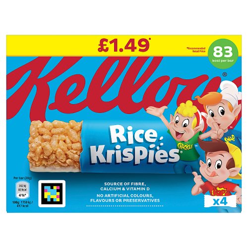 Kelloggs Rice Krispie Cereal Bar PM £1.49 4pk (4 x 20g) pack shot