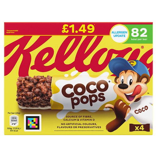 Kelloggs Coco Pops Cereal Bar 4pk (4 x 20g) PMP pack shot