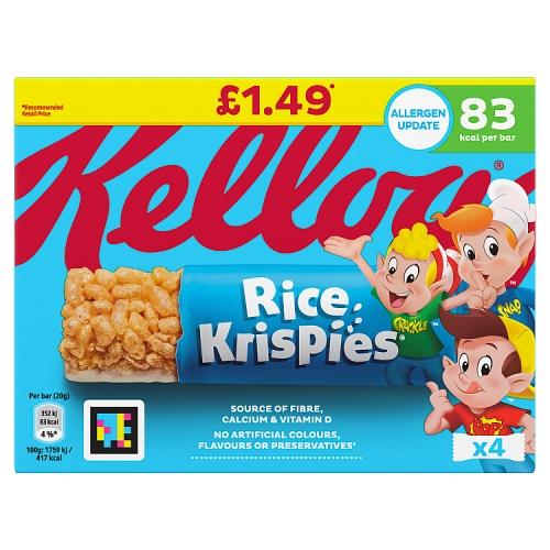 Kelloggs Rice Krispies Cereal Bar 4pk (4 x 20g) PMP pack shot