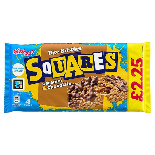 Kelloggs Rice Krispies Squares Caramel & Chocolate PM £2.25 4pk (4 x 36g) pack shot