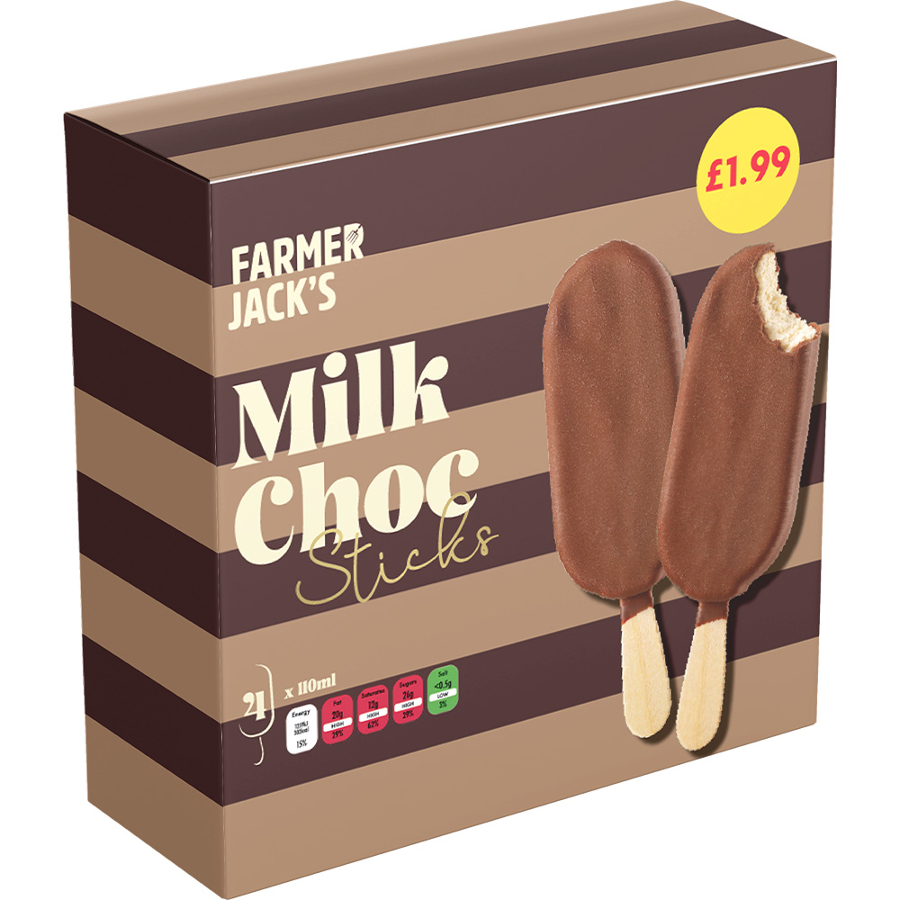 Farmer Jack's Milk Choc Ice Cream Stick £1.99 4pc pack shot