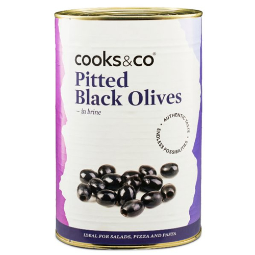 Cooks & Co Olives Pitted Black 4.1kg pack shot